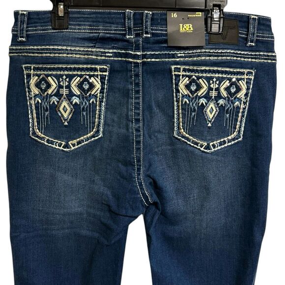 Lucky & Blessed Embroidered Dark Wash Mid Rise Bootcut Jeans NWT - Picture 8 of 12